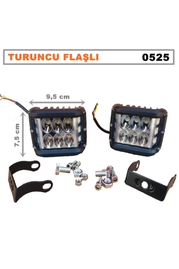 41310-A2  Led Bar Off Road Delici 6 Led Beyaz Işık - Turuncu Flaşlı - Siyah Çerçeve 2 Adet - Dönmezotoaksesuar