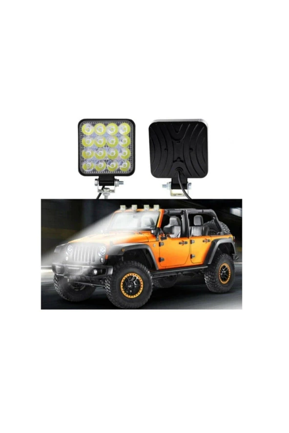 41290  Off Road Beyaz Işık Sis Farı Lambası 16 Led Kare 12-24v 48 Watt 20 Adet