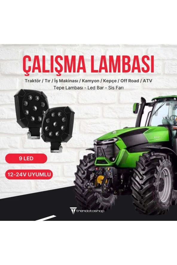 41291  Traktör Led Lamba, Sis Farı ve Çalışma Lambası 9 Led 8W