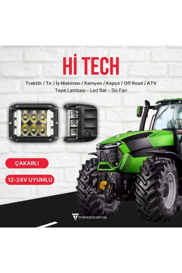 41310   Hi tech 12 Led 45W Traktör Turuncu Beyaz 10Cm Flaşlı Sis Farı ve Çalışma Lambası