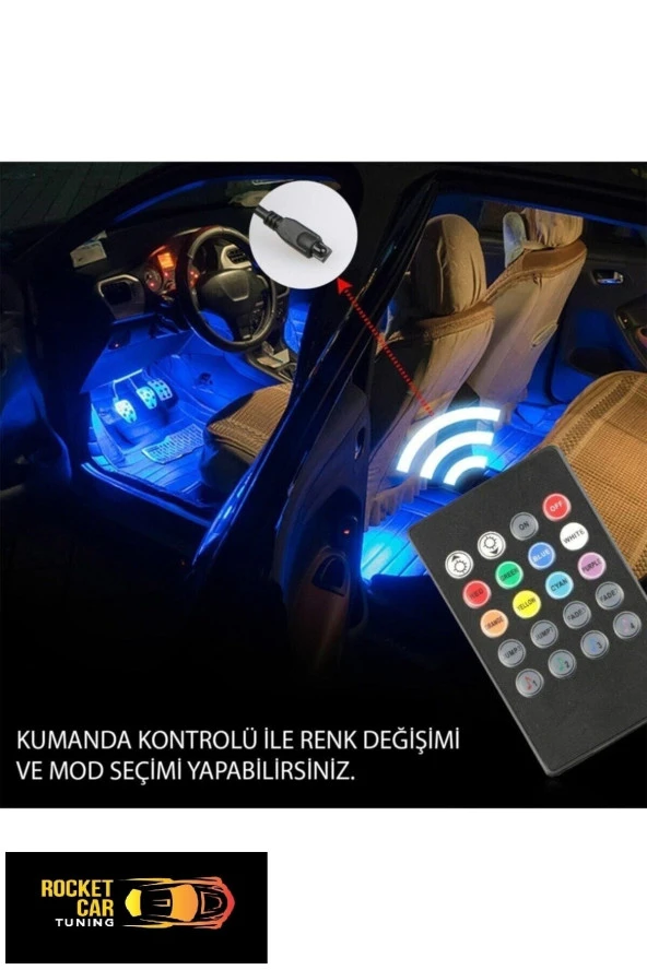 21171  Tofaş Şahin Kartal Araç Içi Ayak Altı Led Aydınlatma Rgtb 12 Led Kumandalı Oto Şerit 12 Volt