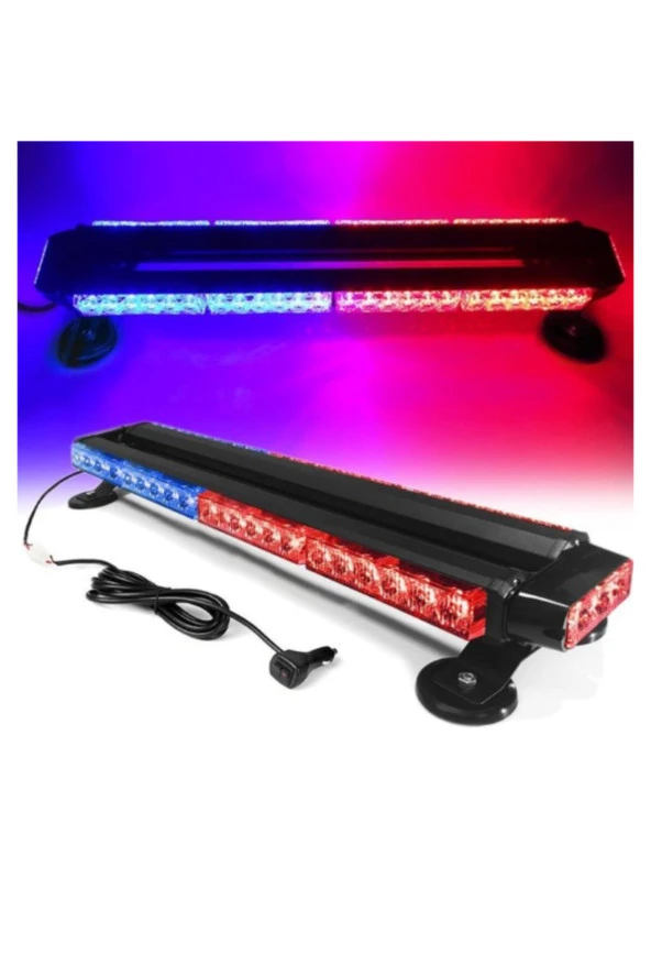 41084 4 Yönlü 30 Ledli Kırmızı Mavi Acil Durum İkaz Lambası 27 Modlu 38 CM - 2