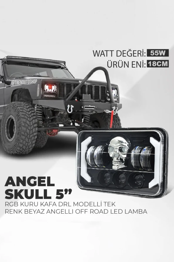 41540 5" RGB Kuru Kafa Angel Skull Off Road Led Lambası Jeep Wrangler & Cherokee & Ln106 Uyumlu Far