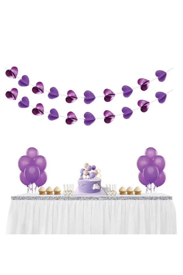 Kalp Süs 3 Boyutlu Sıralı Mor 150 cm 2 li ürün görseli 1