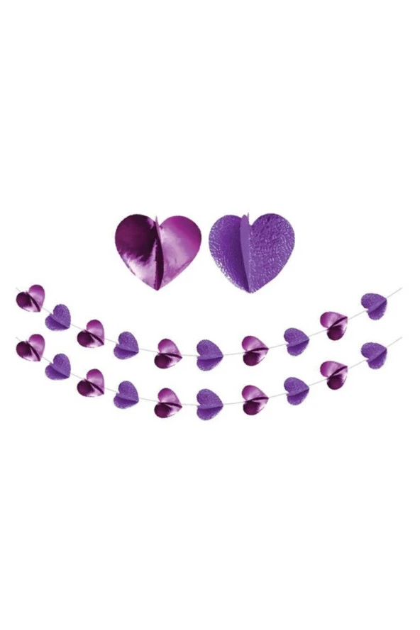 Kalp Süs 3 Boyutlu Sıralı Mor 150 cm 2 li - Resim 2