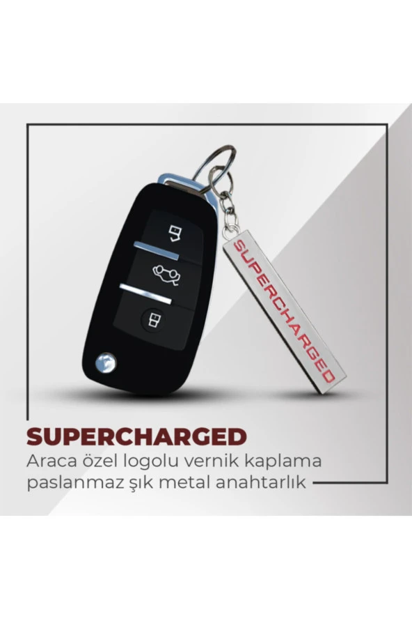 62123  Supercharged Uyumlu 3d Metal Paslanmaz Metal Araç Otomotiv Anahtarlığı - Kırmızı