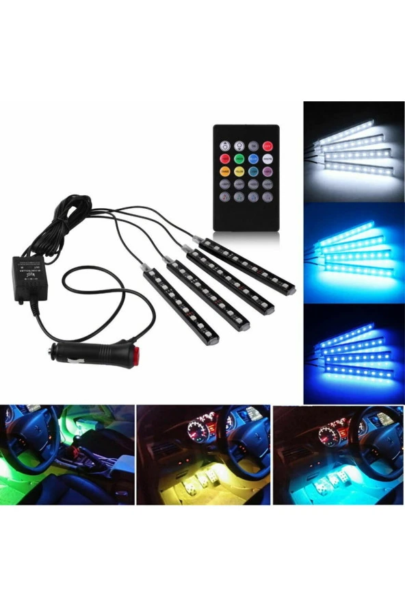 21170  Araç İçi Ayak Altı Led Aydınlatma Rgb 9led Kumandalı Oto Şerit 12 Volt