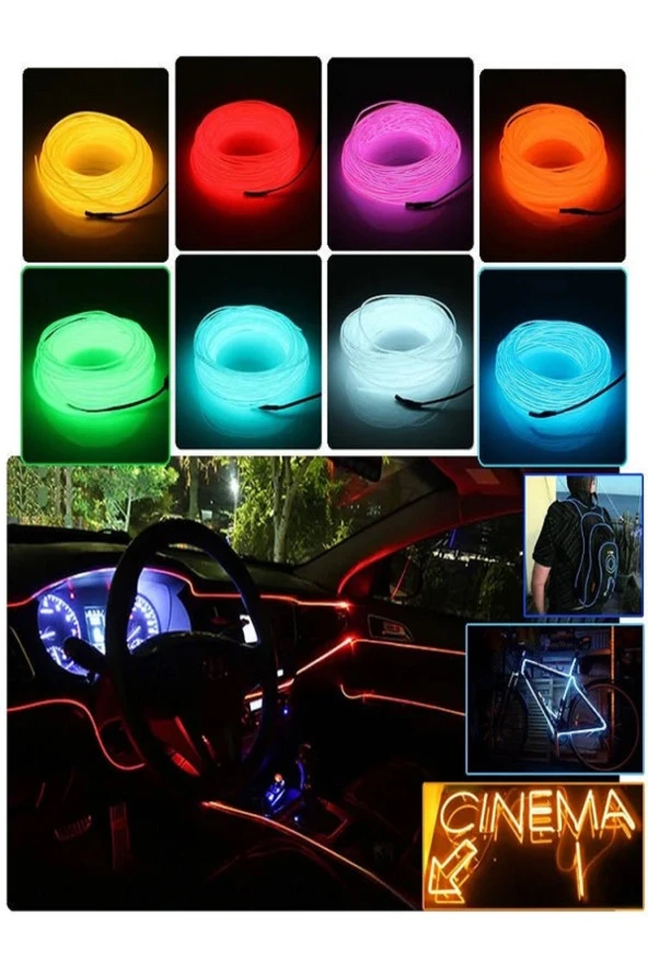 21302 Rgb Araç Içi Atmosfer Ambiyans Ip Neon Torpido Led 5 Metre usb girişli - 2