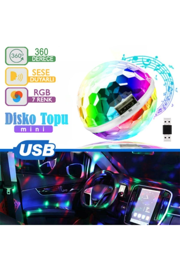 22186  Sese Duyarlı Rgb Ledli 360 Derece Micro Usb Mini Disko Işığı Android Uyumlu