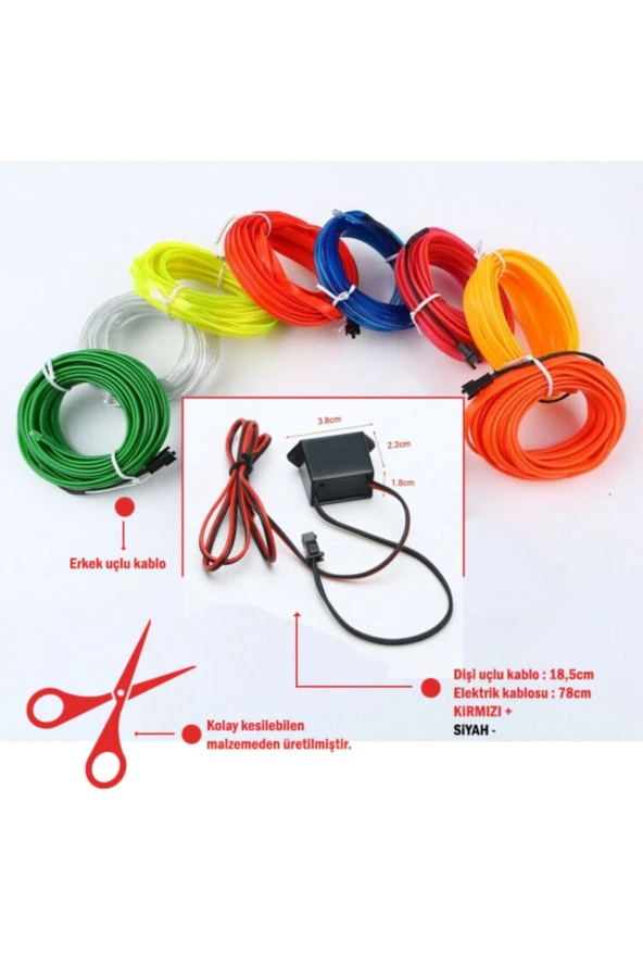 21123  Araç Içi Neon Led Ip Led Torpido Ledi 3 Metre Kırmızı