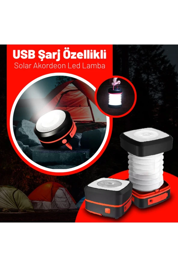 21290 Usb Şarj Özellikli Solar Akordeon Beyaz Led Kamp Lambası