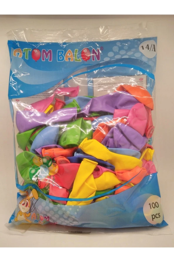 Balon Desensiz Renkli Balon 100 Adet 14/a Atom Balon