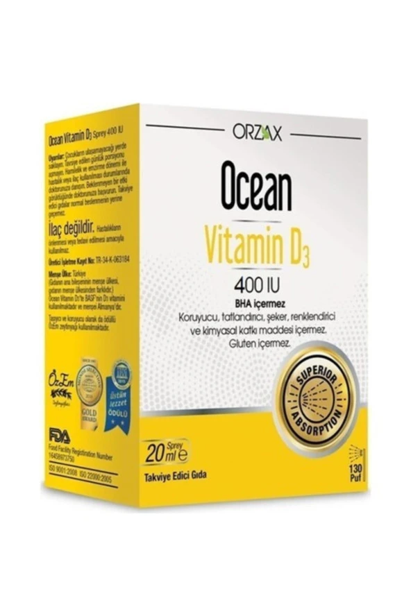 Ocean Vitamin D3 400Iu Sprey 20 ml
