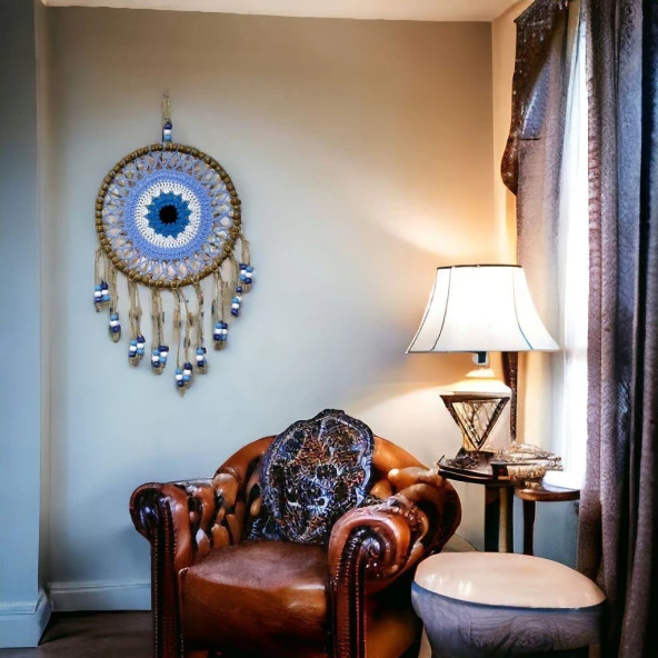 Örgülü Duvar Süsü Buz Mavisi Örgü Duvar Süsü - Resim 2