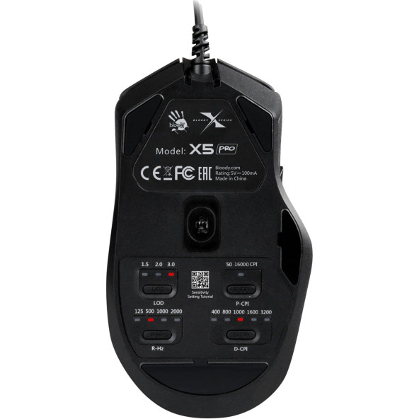 Bloody X5Pro 16.000CPI 9Tuş RGB 4M Bellek Terlemeye Dayanıklı UV Kaplama Optik Kablolu Siyah Oyuncu Mouse - 6