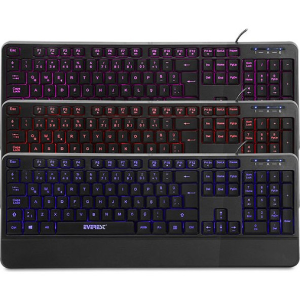 Everest KB-R61 BRIGHT Siyah USB 3 Renk Aydınlatmalı Q Sabit Bilek Destekli Gaming Oyuncu Multimedia Klavye - 3
