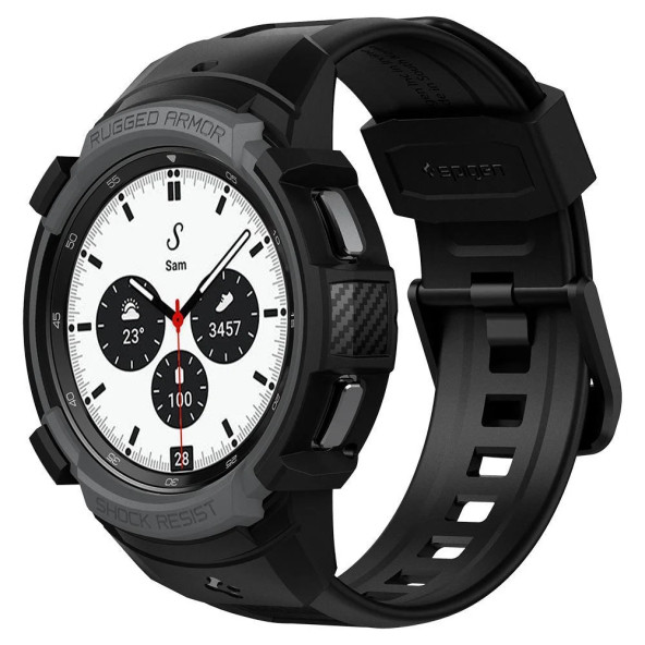 Spigen Samsung Galaxy Watch 4 Classic (42mm) ile Uyumlu Kılıf Rugged Armor Black - ACS03833