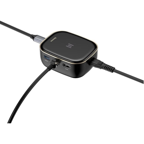 Baseus, Çok Fonksiyonlu Bilgisayar/Telefon Hub Adaptörü, Siyah, Giriş: USB Type C,Seyahat Boy - 4
