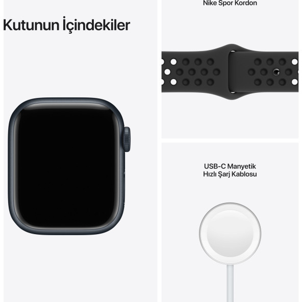 Apple Watch Nike Seri 7 Gps, 41MM Siyah Alüminyum Kasa ve Siyah Nike Spor Kordon - Regular MKN43TU/A - 4
