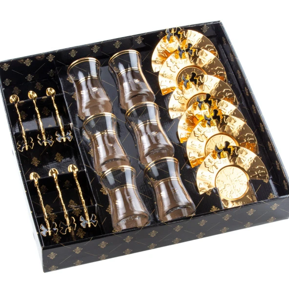 Çay Seti Çay Bardağı Takımı 6 Kişilik Kelebek Siyah - 4