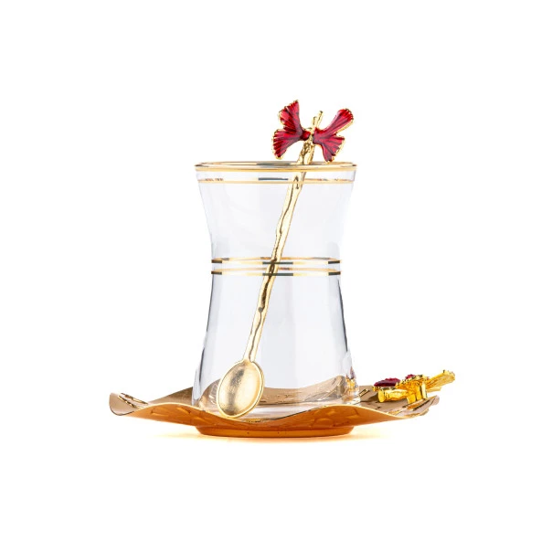 Çay Seti Çay Bardağı Takımı 6 Kişilik Kelebek Kırmızı - 2