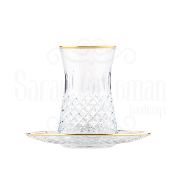 Bardak Çay Bardağı Çay Seti Çay Takımı Lux Baklava Dik Heybeli Çay Seti Ağız Yaldız Altın - 2