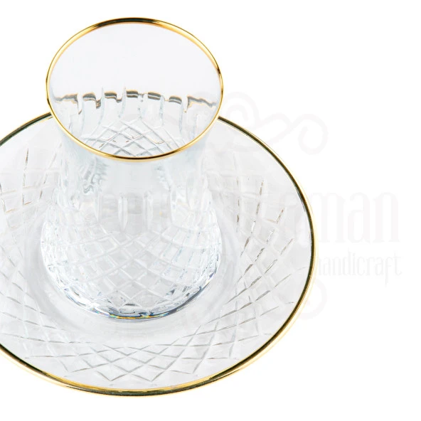 Bardak Çay Bardağı Çay Seti Çay Takımı Lux Baklava Dik Heybeli Çay Seti Ağız Yaldız Altın - 3