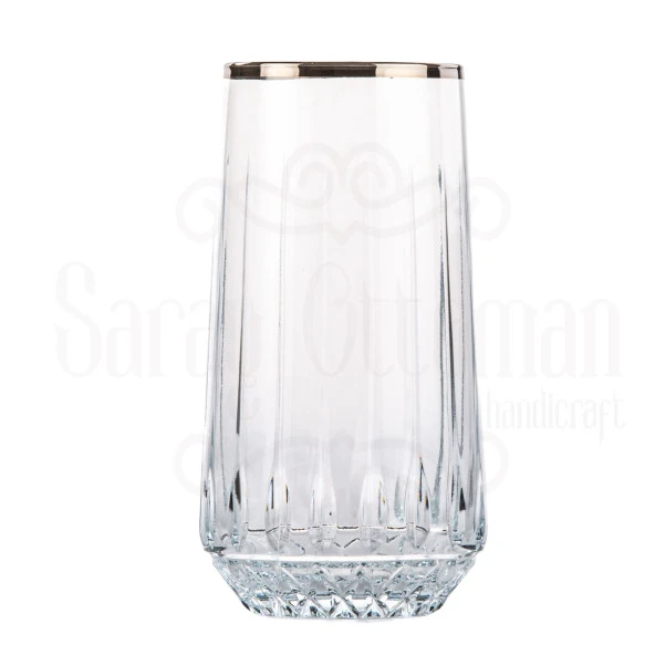 Bardak Cam Bardak Meşrubat Bardağı Hediyelik Lux Dik Çapraz Meşrubat Bardak Platin - 2