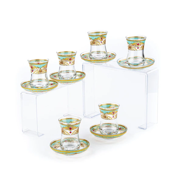 Çay Bardağı Çay Seti Çay Takımı Çini Desen 6 Kişilik Çay Seti