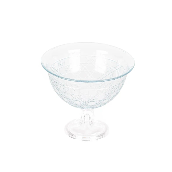 Ayaklı Cam Kase Sunumluk Meyvelik Hasır Desen Orta Boy Şeffaf Renk - 3