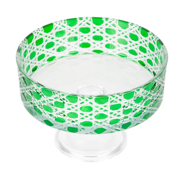 Kase Ayaklı Kase Cam Kase Sunumluk Hasır Desen Sandra 25 cm Yeşil - 3