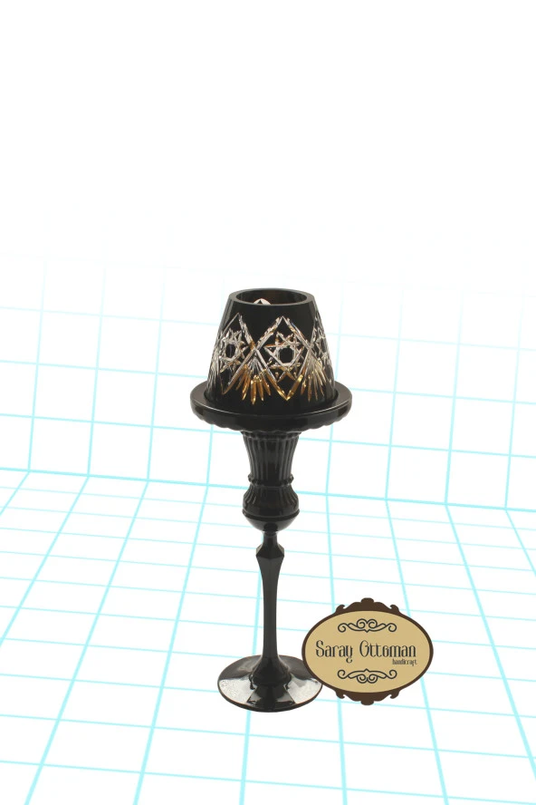 Şamdan ve Buhurdanlık Cam Aksaray Model Siyah Renk - 2