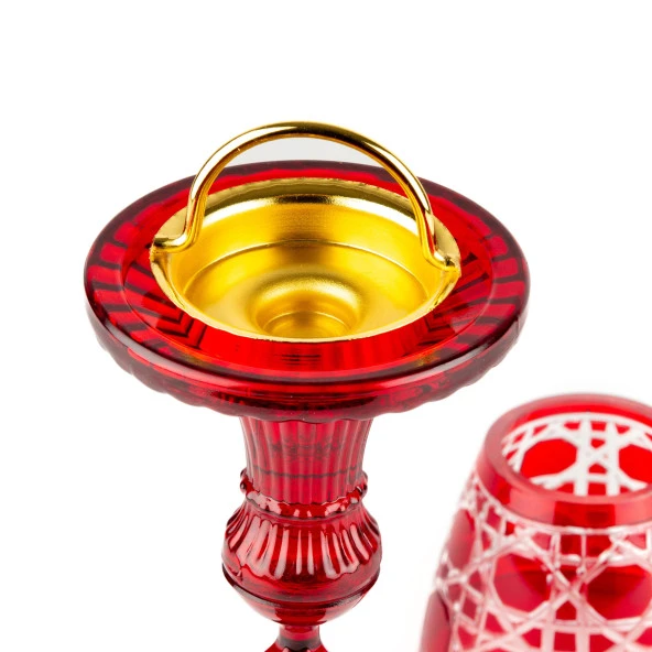 Şamdan ve Buhurdanlık Cam Hasır Desen Kırmızı Renk - 3