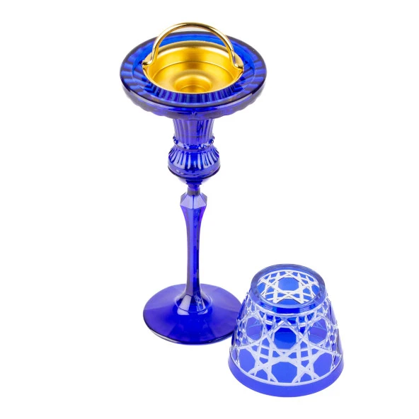 Şamdan ve Buhurdanlık Cam Hasır Desen Mavi Renk - 2