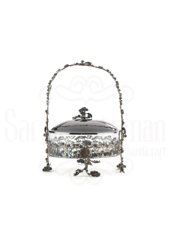 Bakır Ayaklı Kapaklı Şekerlik Meyvelik Sunumluk Lokumluk Dekoratif Obje Söz Nişan Çikolatalık Sandra Sepet Çikolatalık - 4