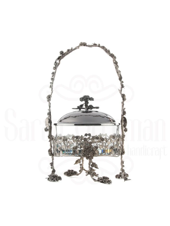 Bakır Ayaklı Kapaklı Şekerlik Meyvelik Sunumluk Lokumluk Dekoratif Obje Söz Nişan Çikolatalık Sandra Sepet Çikolatalık - 5