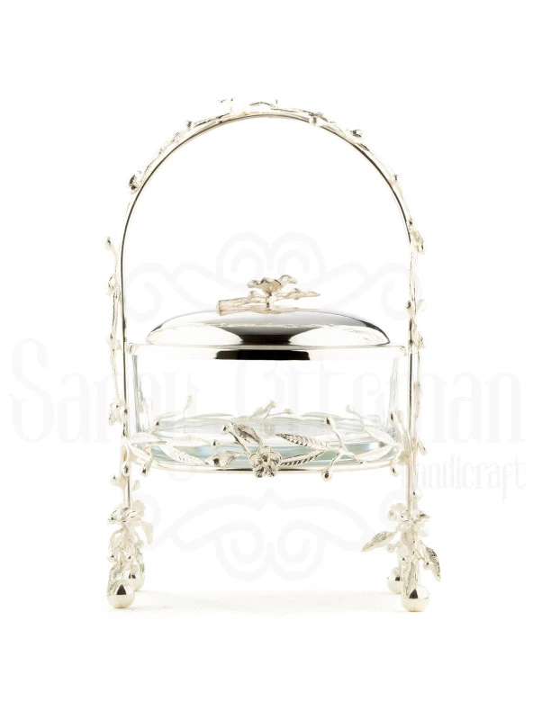 Bakır Ayaklı Kapaklı Şekerlik Meyvelik Sunumluk Lokumluk Dekoratif Obje Söz Nişan Çikolatalık Sandra Sepet Çikolatalık - 6