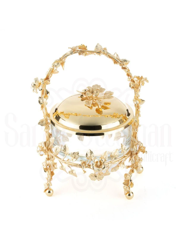 Bakır Ayaklı Kapaklı Şekerlik Meyvelik Sunumluk Lokumluk Dekoratif Obje Söz Nişan Çikolatalık Sandra Sepet Çikolatalık - 8