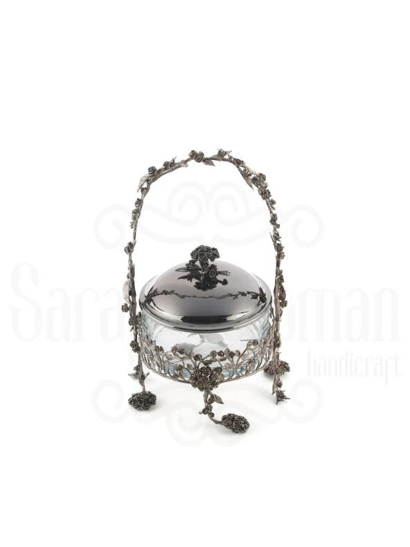 Bakır Ayaklı Kapaklı Şekerlik Meyvelik Sunumluk Lokumluk Dekoratif Obje Söz Nişan Çikolatalık Sandra Sepet Çikolatalık - 10