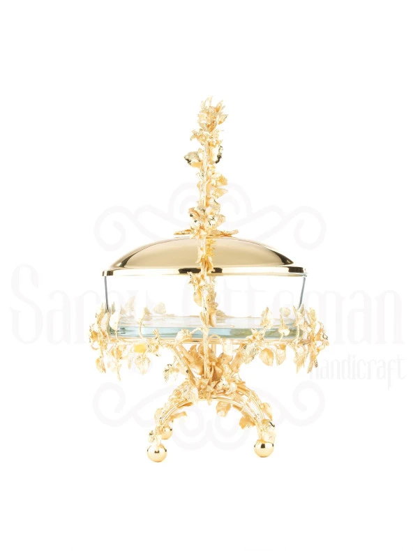 Bakır Ayaklı Kapaklı Şekerlik Meyvelik Sunumluk Lokumluk Dekoratif Obje Söz Nişan Çikolatalık Sandra Sepet Çikolatalık - 12