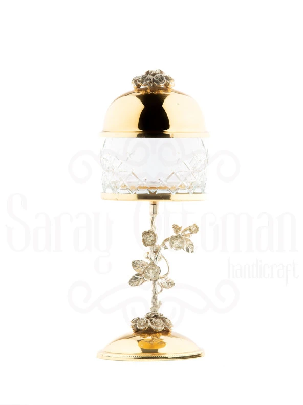 Şekerlik Çikolatalık Aksesuar Dekoratif Obje Güllü Cam Drajelik ürün görseli