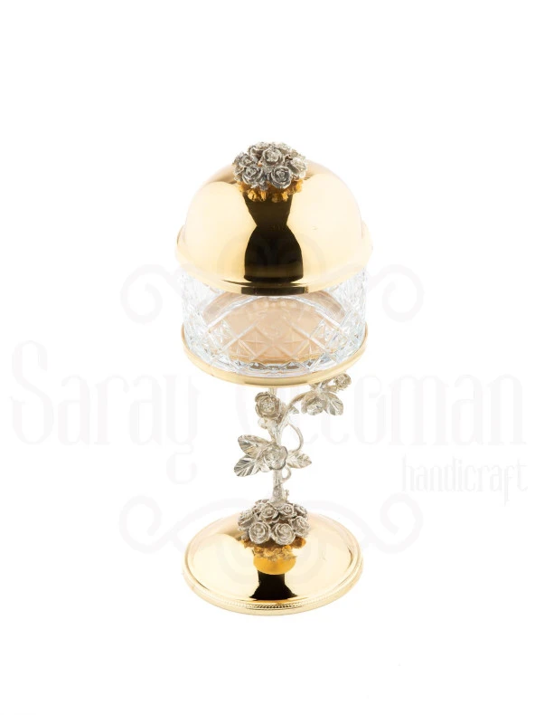 Şekerlik Çikolatalık Aksesuar Dekoratif Obje Güllü Cam Drajelik - Resim 2