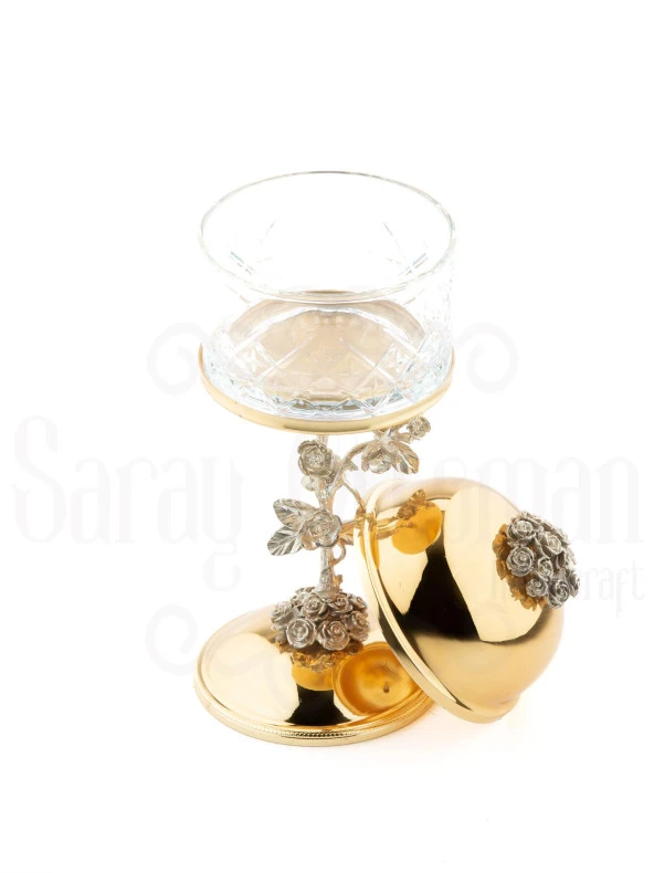 Şekerlik Çikolatalık Aksesuar Dekoratif Obje Güllü Cam Drajelik - Resim 3