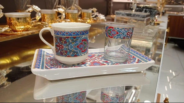 Porselen Kahve Fincanı Tek li Türk Kahve Seti Osmanlı Çini Desen
