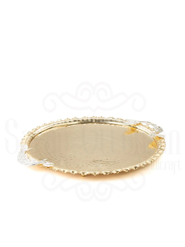 Nikel Tüylü Yuvarlak Tepsi + 6'lı Kahve Fincanı Altın - 5