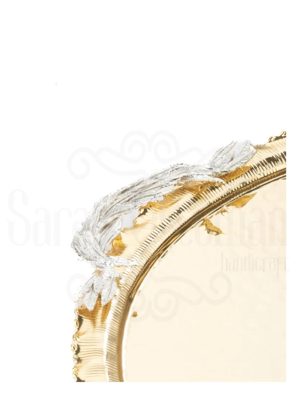 Nikel Tüylü Yuvarlak Tepsi + 6'lı Kahve Fincanı Altın - 6