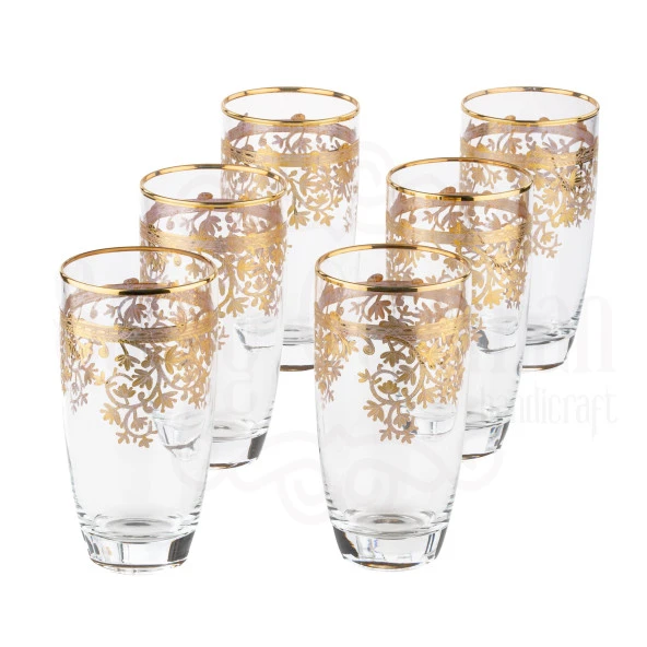 Bardak Meşrubat Bardağı Seti 6'lı Cam Bardak Hediyelik Pantoğraf Allegra Meşrubat Bardak Seti İç Yaldız Altın