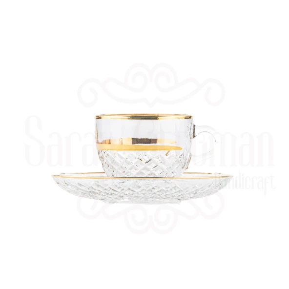 Fincan Kahve Fincanı Cam Fincan Seti Kahve Fincan Takımı Lux Baklava Aqua Kahve Fincan Seti Altın - Resim 2