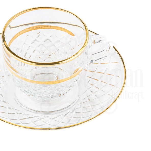 Fincan Kahve Fincanı Cam Fincan Seti Kahve Fincan Takımı Lux Baklava Aqua Kahve Fincan Seti Altın - Resim 3