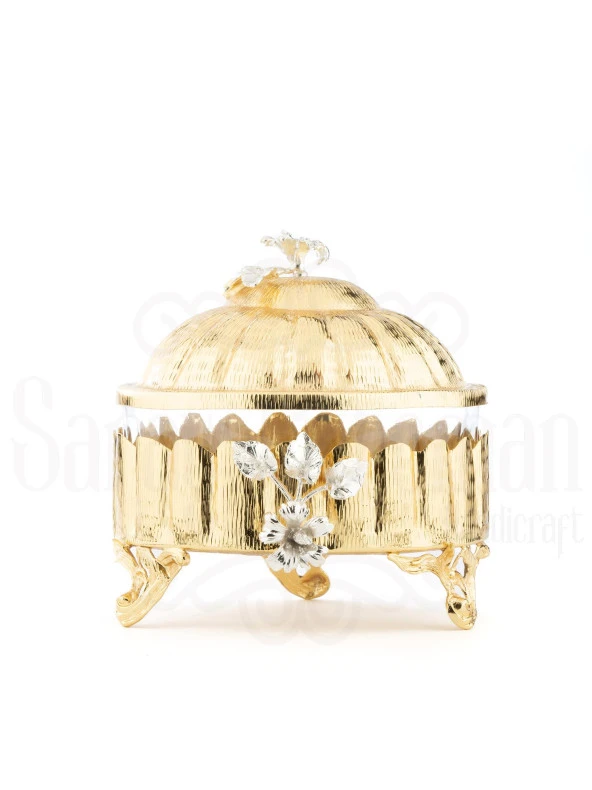 Bakır Ayaklı Kapaklı Şekerlik Meyvelik Sunumluk Lokumluk Dekoratif Obje Söz Nişan Çikolatalık Sandra - 4